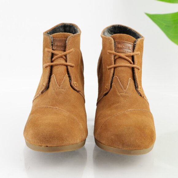 Toms Womens Kala Boots Size 7.5 Camel Tan Suede Wedge Heel Lace Up Desert Bootie - Picture 2 of 11
